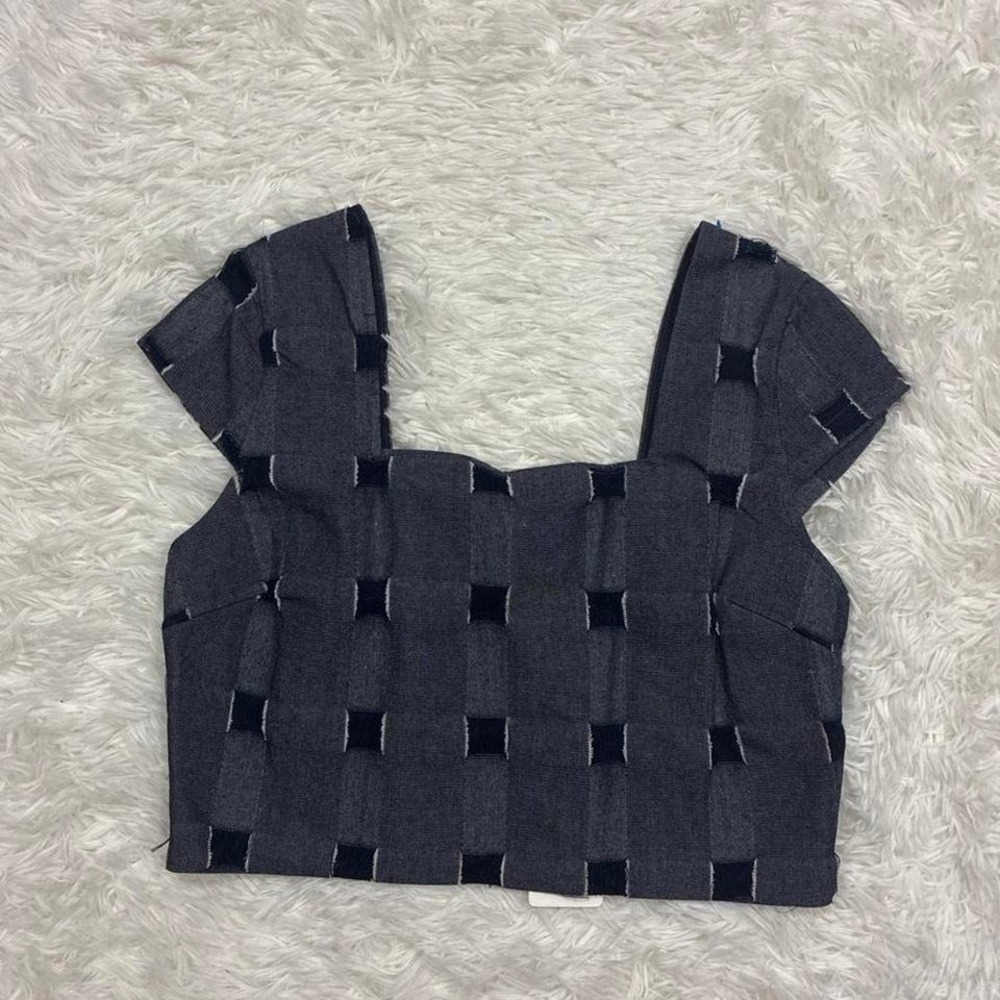 NWT cute boho chic Navy blue denim crop top with cut out design